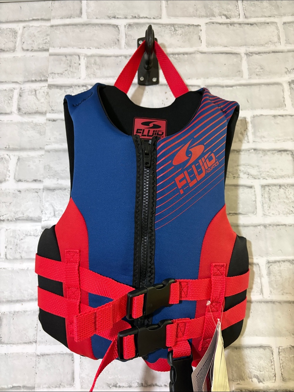 Fluid Blue and Red Kids Life Jacket- brand new never used- 33-55lbs
